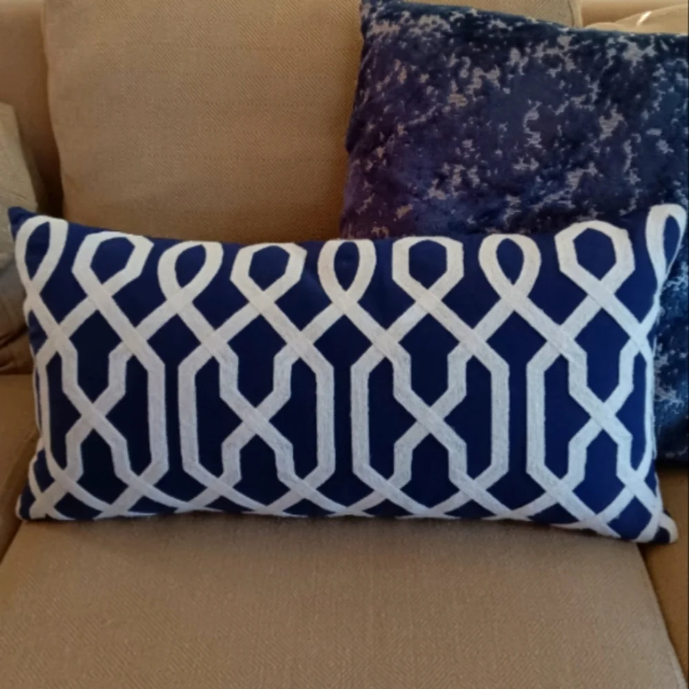 Crewel Lumbar Trellis Embroidery Cotton Canvas Throw Pillow